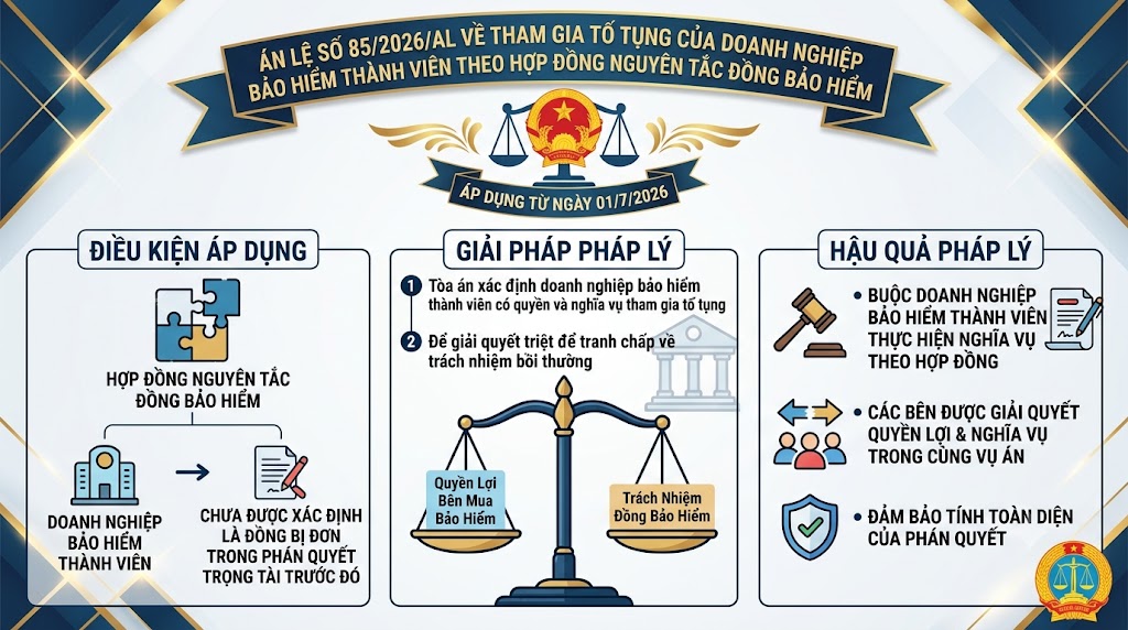 Án lệ số 85/2026/AL về việc tham gia tố tụng của doanh nghiệp bảo hiểm thành viên theo hợp đồng nguyên tắc đồng bảo hiểm